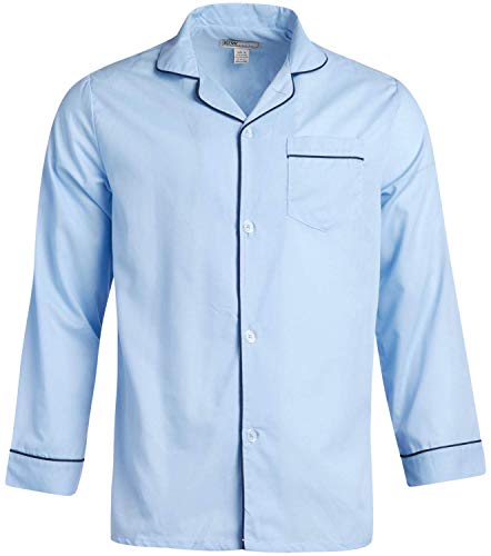 Ten West Apparel Men’s Pajamas Set - Long Sleeve Button Down Sleep Shirt And Pajama Bottoms Sleepwear Set, Blue, Size Large #TOP3
