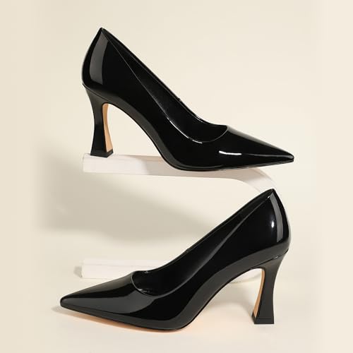 AMBELIGHT Women's Pumps Closed Pointed Toe High Heels Classic Slip On Pumps Sexy Patent Leather Stiletto Heels 3 Inch Wedding Bride Formal Dress Heel Shoes for Women4