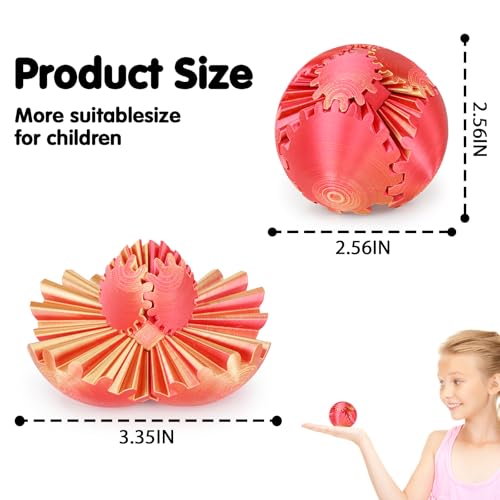 Image of Gear Ball 3D Printed Cube Fidget Toy,Gear Sphere Fidget Toys,Sensory Toys for Stress and Anxiety Relief, Desk Toy Fidget Spinners,Stocking Stuffers for Adults & Kids Gift(Golden Red, 2.3 Inch)