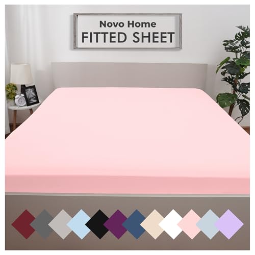 Baby Pink Fitted Sheet Double Beds (135×190 cm, Deep 35 cm), Pack of 1 Soft Microfibre Elasticated Cover, Breathable