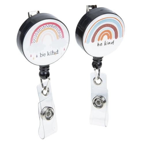 FUNOMOCYA 2個 彩虹??クリップ付き格納式バッジホルダー 引き込み式リール付きカードホルダー 看護師やイベント用名札対応 固定バッ ップで