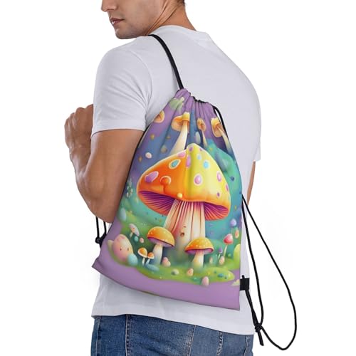 Medium Gym Drawstring Bag - Lightweight Fantasy Dream Mushroom Print Sport Sackpack for Yoga, Travel, and Hiking - Storage Backpack3