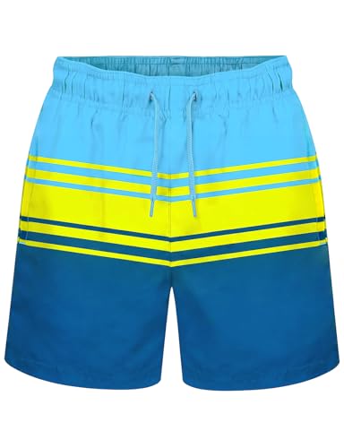 Image of weVSwe Boys Swim Shorts with Yellow and Blue Color Blocking Boys Beach Shorts Anti Chafe Compression Lined Box Swim Trunks Adjustable Waistband Boys Board Shorts for 10 Years