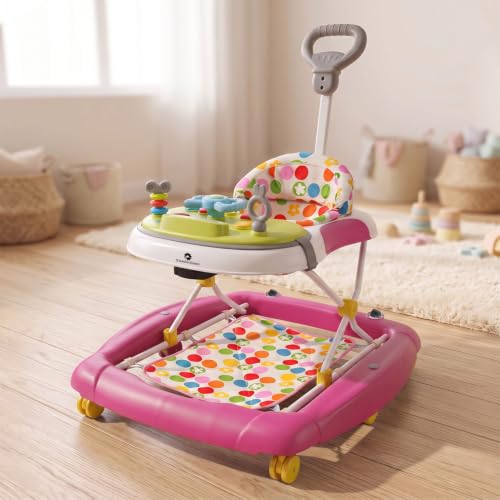 Image of StarandDaisy Baby Walker for Kids with Parent Push Handle, Joyhop 4-in-1 Foldable Activity Walker, Musical Toy Tray, Adjustable Height, Anti-Fall Safety Stopper, Baby Walking Trainer (Pink)