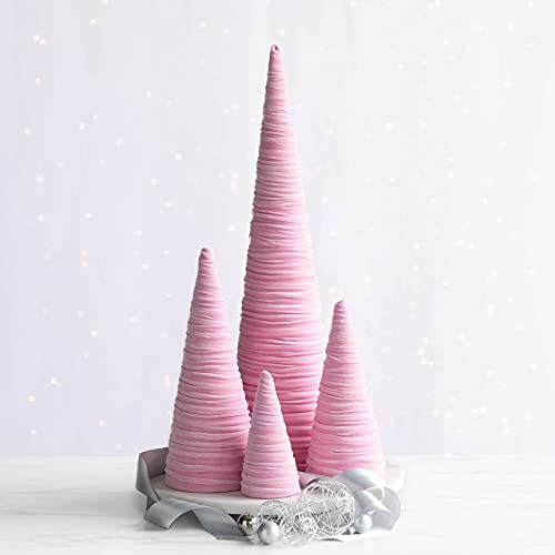 Image of Your Heart's Content Pink Velvet Trees Set of 4, Modern Mantel Accent, Coquette Room Decor, Elegant Entryway, Teen Girl Bookshelf, Cozy Gift for, Valentine Tabletop Tree (Pink)