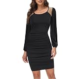 GRACE KARIN Damen Elegant Etuikleid Langarm Etuikleid Einfarbig Sexy Figurbetontes Kleid Schlauch Kleid CL1391A22-1_M