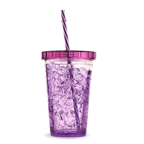Image of Double Wall Insulated Tumbler with Lid and Straw, 500ml, Icecream Cold Drink Cup, Plastic Mug Bottle Jelly Sipper Gel Feezer Gift for Kids Multicolor (Large, 1, Count)