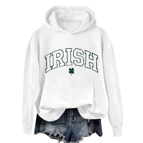 Genérico Sudadera Mujer Talla Grande 5XL Women's St. Day Print Long Sleeved Pullover Hooded Solid Color Hoodie Sudadera Chica Adolescente Sin Capucha (White, S)