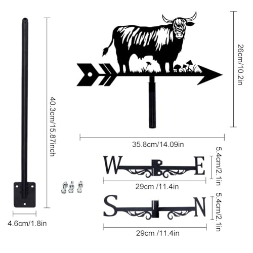 SUPERDANT Highway Cow Weather Vane Cute Cow Weathervanes Black Metal Wind Vanes Animal Weather Vanes Weathervane Garden Ornament for Farmhouse Garden Outdoor Yard Roof Shed - Image 2