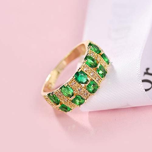 Fashion Oval Green Paveing Cubic Zircon Emerald Ring,18K Yellow Gold Plated Half Eternity Ring Wedding CZ Bands for Women(9) - Image 5