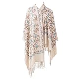 GILFASHE Women’s Elegant Embroidered Floral Vine Pashmina Shawl – Soft Winter Scarf with Fringe, Wedding Evening Wrap & Gift