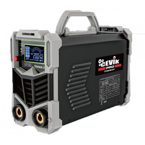 CEVIK PRO CE-TITANIUM202 - MMA Inverter Welder with Welding Mask and Electrode Holder - 200A 60% 230V - Electrodes up to 5mm - LCD Display - IGBT - Professional Compact Portable Welding Machine