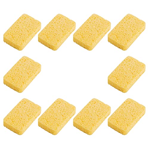 NOLITOY 10個 木材パルプ皿スポンジ 食器クリーナー スクラブウォッシュ衣類 食器スポンジ 車のスポンジ 皿スクラバー 食器洗いパッド 泡クレンザー 食器洗い布 木材パルプ綿 Yellow