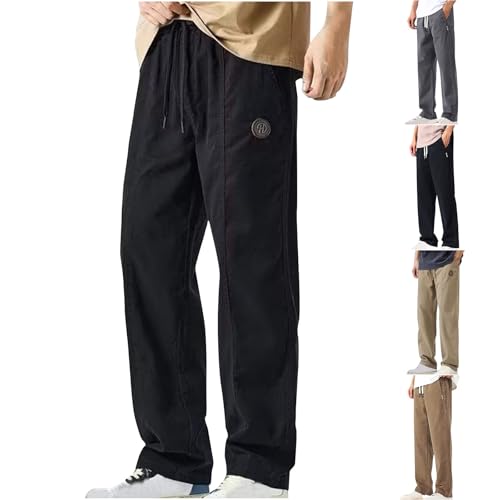 Generisch Cargohose Herren Sommer Freizeithose mit Gummizug Straight Leg Jeans Bequeme Stoffhose Leichte Sommerhose Männer Freizeit Cargohosen Regular Fit Chino Hose Blitzangebote Schwarz4XL