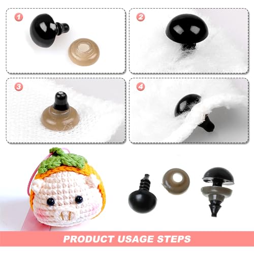 Safety Eyes for Crochet Toys 400pcs Safety Crochet Craft Eyes 5-12mm Plastic Teddy Bear Toy Doll Eye with Washer for Crafting Toy Making - Image 3