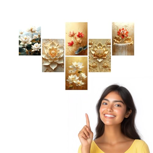 Image of SiddArtify Lotus Flower Wall Art Poster Print Set - Elegant Floral Art for Living Room Bedroom Office Decor - Set of 2-4x6 Inch - Board (Pack of 6) - Sticker (Pack of 6)