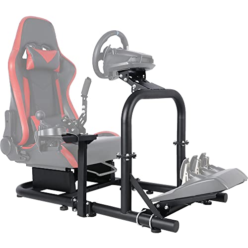 Marada Racing Simulator Cockpit Stand,Racing Wheel Stand With Big Round Tube Fit Logitech G25 G27 G29 G920 G923 Thrustmaster Fanatec,Steering Wheel Stand No Seat Wheel Pedals #TOP9