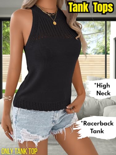 Image of ChiaoLezhee Women's Summer Knit Tank Tops, Racerback High Neck Lightweight Sweater Vest, Dressy Casual Outfits