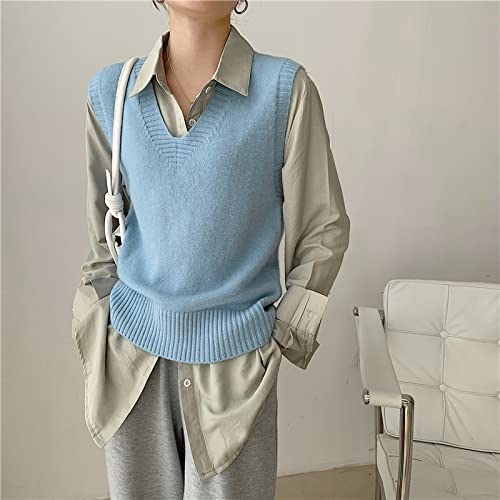 Tjlss Casual Solid Pullover Vest Sweater V-Neck Knitted Vest Women Sweater Pullover Jumper Lady (Color : A, Size : One Size) #TOP4