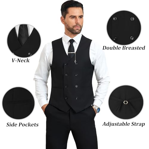 Image of Mens Suit Slim Fit 3 Piece Double Breasted Suit Men Formal Tuxedo Set Casual Wedding Prom Groom Suits