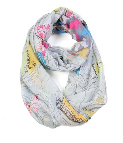 Scarfand's Romantic Rose Prints & Floral Patterns Lightweight Infinity Fashion Scarves Wraps (Butterfly Gray)