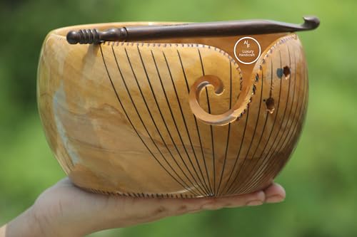 Bol à fil en bois fait main avec découpe en spirale élégante pour tricot - 2