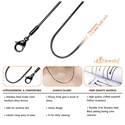 555Jewelry 1.2Mm Stainless Steel Snake Chain Necklace For Men & Women, Stainless Steel Necklace For Men, Classic Necklace For Women, Simple Thin Delicate Chain Necklace, Black, 20 Inch #TOP4