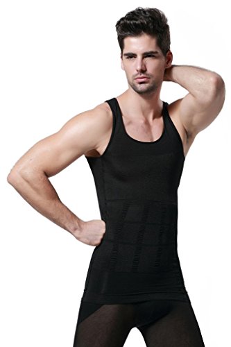 GKVK Mens Slimming Body Shaper Vest Shirt Abs Abdomen Slim, Black, M(Chest Size 86cm-91cm/34inches-36inches) - Thumbnail 6