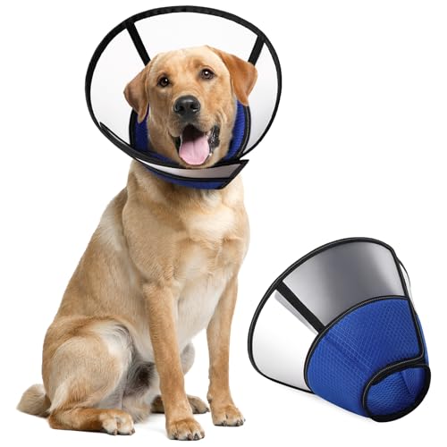 Image of ASENKU Adjustable Dog Cone Collar - Comfortable After Surgery, Soft Protective Pet Recovery Elizabethan Collar for Large Medium Small Dogs, Blue, M