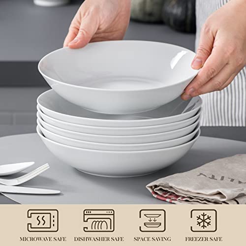 Malacasa Pasta Bowls, 30Oz Large White Serving Bowls Porcelain Salad Bowls Set Of 6 Soup Bowls For Kitchen Ceramic Wide Shallow Pasta Bowls Pasta Plates Microwave And Dishwasher Safe #TOP3