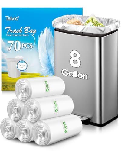 Teivio Medium Clear Trash Bags 8 Gallon 70 Count Kitchen Garbage Bags