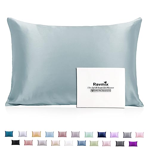 Ravmix Silk Pillowcase for Hair and Skin 21Momme Both Sides Mulberry Silk Pillow Case with Hidden Zipper, 1PCS, Standard 50×75cm, Aqua