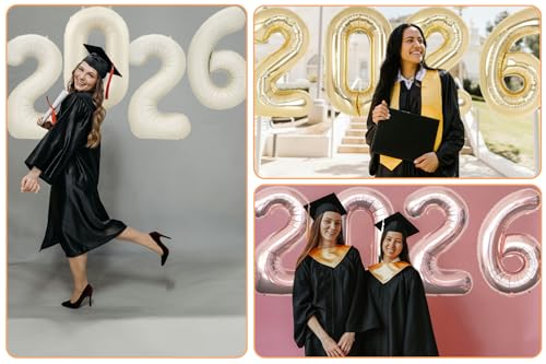 Image of 2026 Balloons Rose Gold Foil, 32Inch Champagne Gold | Huge Foil Number 2026 Balloons,Birthday Party, Happy New Year Eve, Graduation, Christmas Decorations