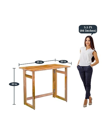 Image of Dawn Riser Teakwood Foldable Laptop Study Table Computer, Pc, Writing Folding Desk Home & Office Space Saving, Easy Storage, Sleek Design Natural Finish, Solid Wood DIY Model