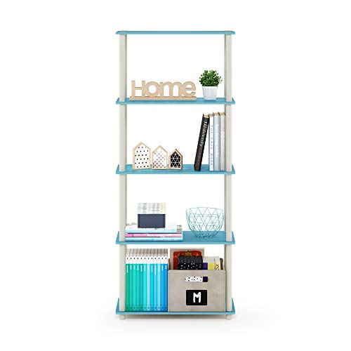Image of Furinno TURN-N-TUBE Storage Shelves, 5-Tier Book Shelf, Corner Shelf, Toolless Open Shelves, for Organization and Storage, Living Room, Garage, Home Office, Light Blue