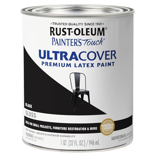 Rust-Oleum 1979502 Painter's Touch Latex Paint, Quart, Gloss Black, 1 Quart