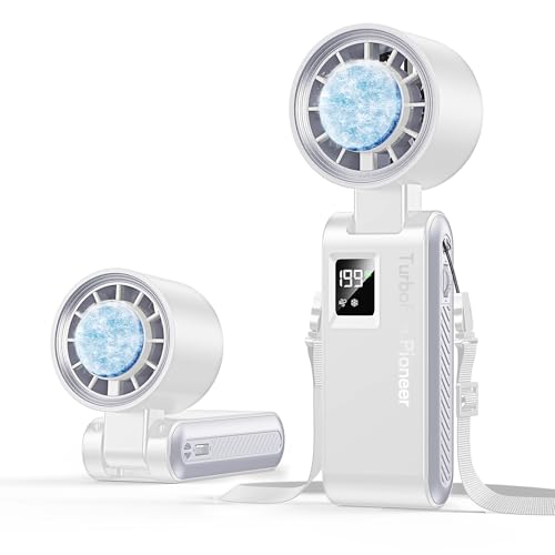 Image of Portable Handheld Fan with Ice Cooling, 7.5m /s High Speed Turbo Fan, 150 Foldable 4-in-1 Personal Neck Fan, 199 Speed Stepless Control, USB-C Rechargeable for Travel, Makeup, Hiking,White
