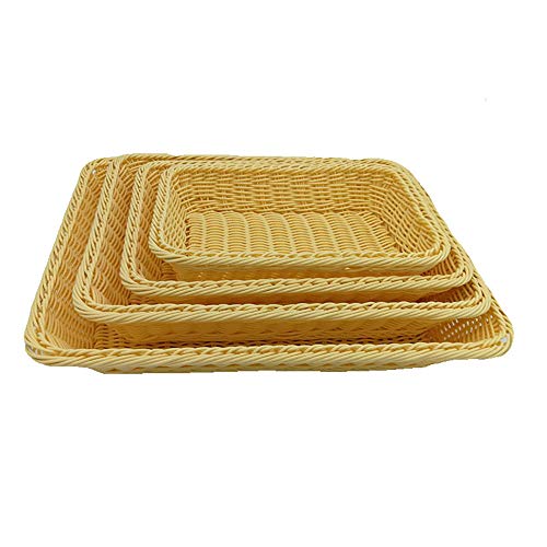 Losip-cc Lot de 4 corbeilles à pain en poly-osier, panier de service tissé multifonctionnel (beige) Cover