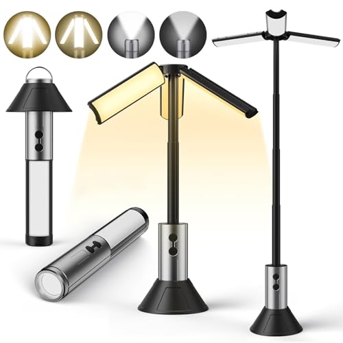 Ponicozy Camping Lantern Telescopic Camping Light with Stand Rechargeable Portable Flashlight Tent Lamp Rotatable Outdoor Lamp with Detachable Lampshade for Hiking Camping Fishiing