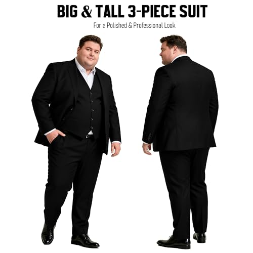 GATMSTZ 3 Piece Suits for Men Big and Tall Regular Fit Blazer Men Tuxedo Suit Set Classic Fit Jacket Vest Pants (Black,60L) by GATMSTZ - Used condition - Image 2