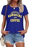 T Shirts for Women Summer Short Sleeve Crewneck Casual Cute Graphic Basic Tees Tops, Sunshine Print Blue, L