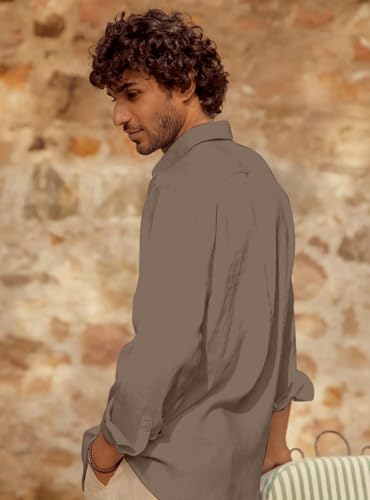 Image of Men's Long Sleeve Linen Shirt, Button Down, Casual Collared, Full Sleeve Shirt