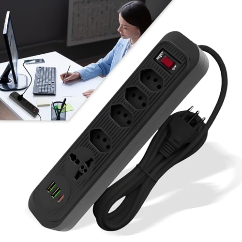 Extensão Filtro de Linha Régua Elétrica Com 4 Tomadas de 10A Padrão BR e 1 Universal, 2 Porta USB e