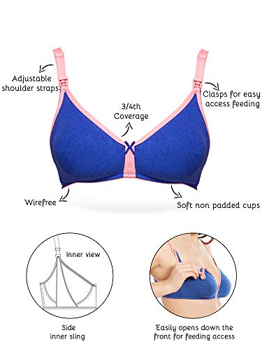 Image of Inner Sense Organic Cotton Bamboo Nursing Bra for Women I High Coverage Feeding Bra with Lace Detailing on Neckline I Non Padded Maternity Wear with Wirefree Design