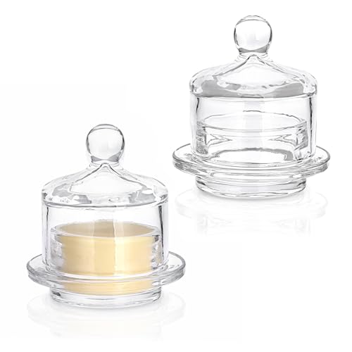 SUMNACON Lot de 2 petits beurriers ronds en verre transparent avec couvercle en dôme, récipient de rangement pour beurre, confiture, parfait, dessert