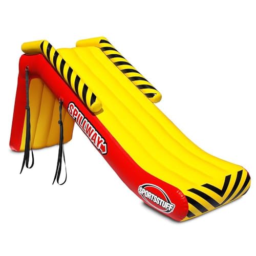 SportsStuff SPILLWAY Dock Slide, Boat Slide, Inflatable Pontoon Slide, Yellow, Red Large