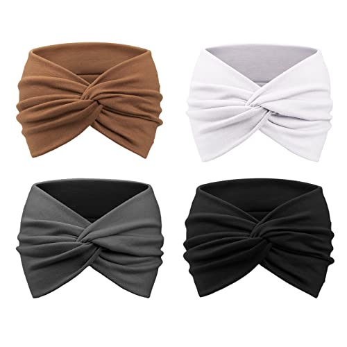 Image of DRESHOW 4 Pack Turban Headbands for Women Wide Vintage Head Wraps Knotted Cute Hair Band Accessories