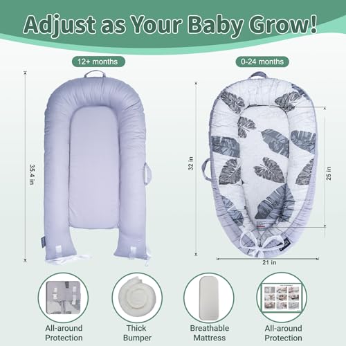 Image of Infant Support Cushions | Baby Lounger | Cotton Infant Lounger | Reversible Adjustable Portable Floor Lounger | Supervised Awake Only No Sleeping | Soft Breathable Washable Cover (Leaf)