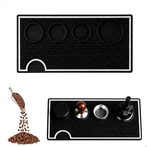 lemgyiamz Barista mata do tampingu, 40 x 20 cm, duża mata do espresso z wieloma przegródkami, antypoślizgowa mata do ubijania z PCW, do sitka, 51-58 mm, do kuchni i kawiarni, czarna