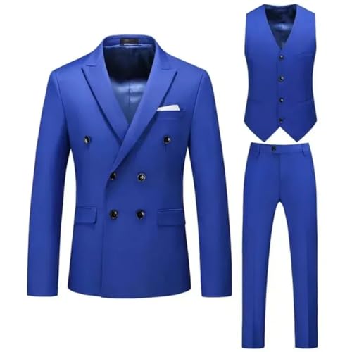 Men's Notched Lapel Double Breasted Three-Piece for Wedding Dresses Graduation Casual Suit3